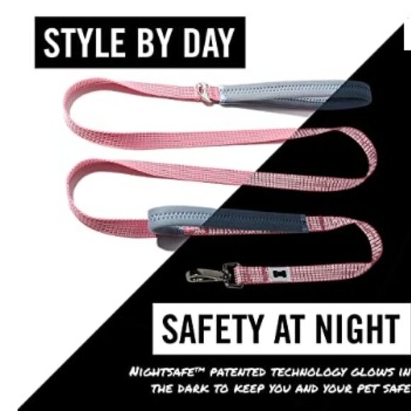 🏆HOST PICK🏆. BUILT Pet Nightsafe Dog Leash Small, Pink and Gray - Picture 1 of 8